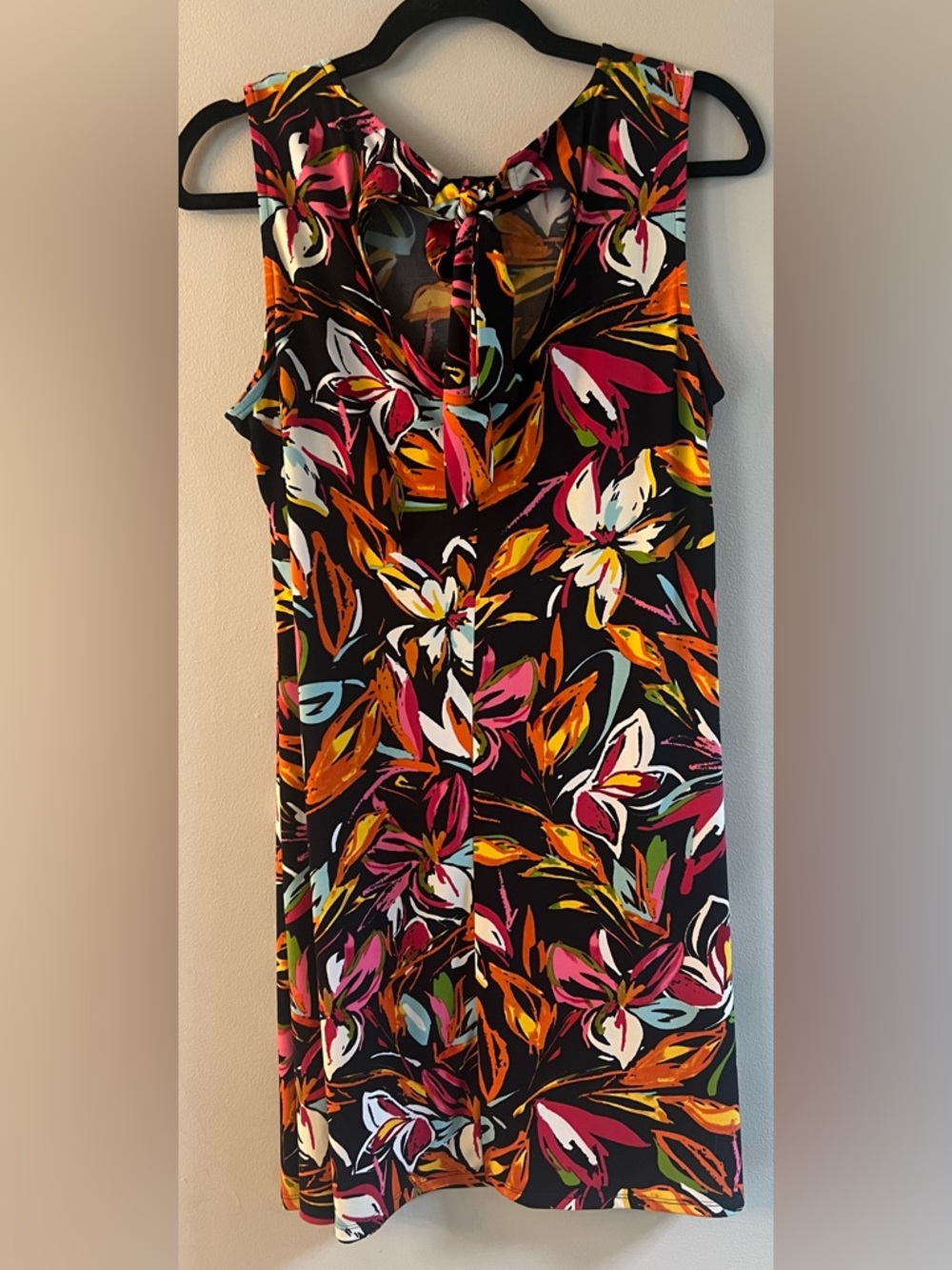 MSK Black Floral Print Dress with Orange and Yellow Accents - Picture 2 of 4